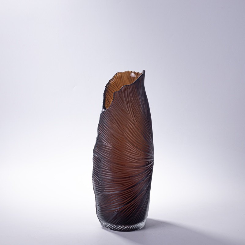 Smoked Feather Glass Vase