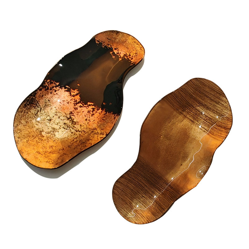 Set of 2 Amber Freeform Slab Dishes