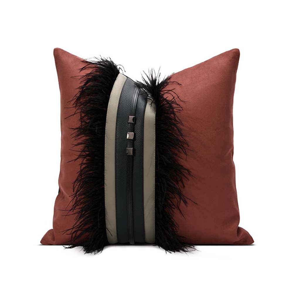 Rust Feather Trim Cushion