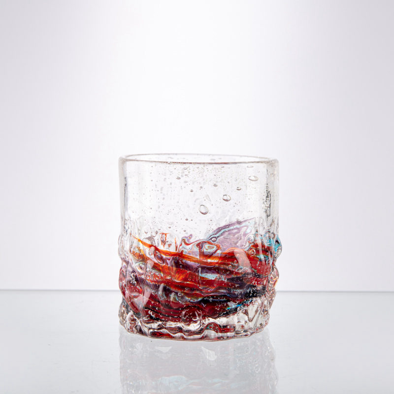 Clear Glass Tumbler with Red Swirl Accent