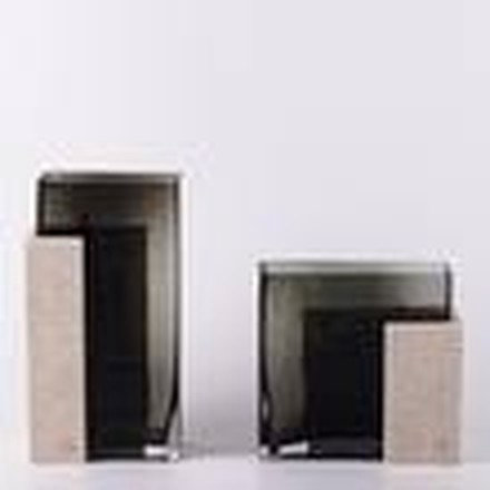 Dark Grey / Beige Vase With Marble Base