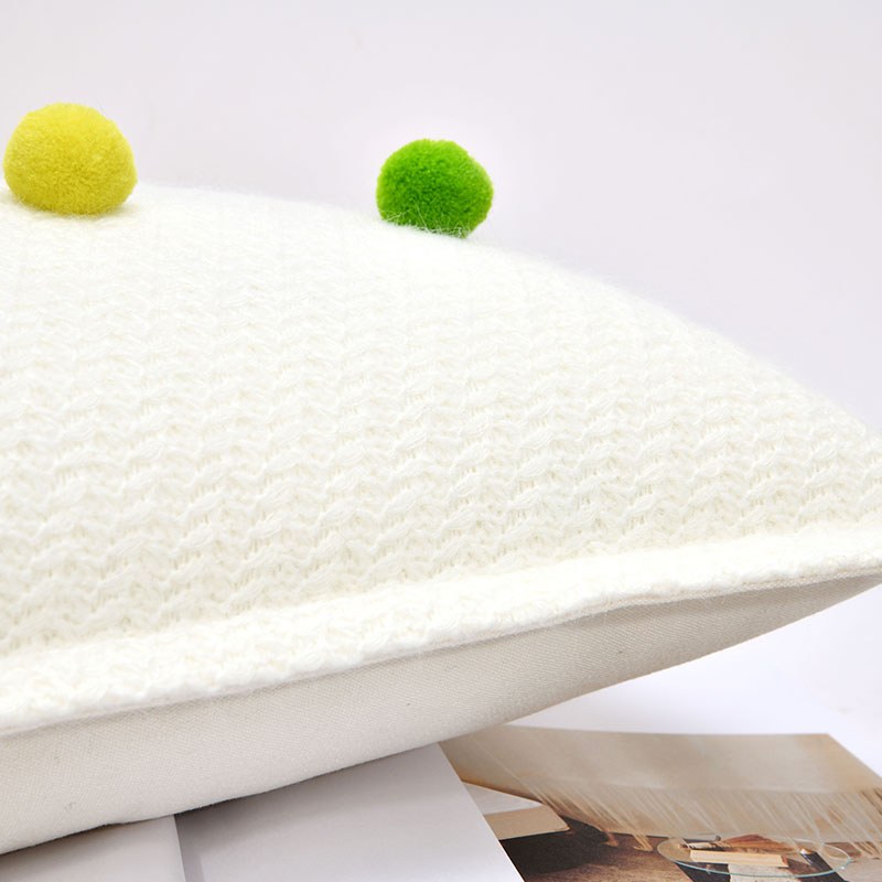 Green Pom-Pom Lumbar Cushion