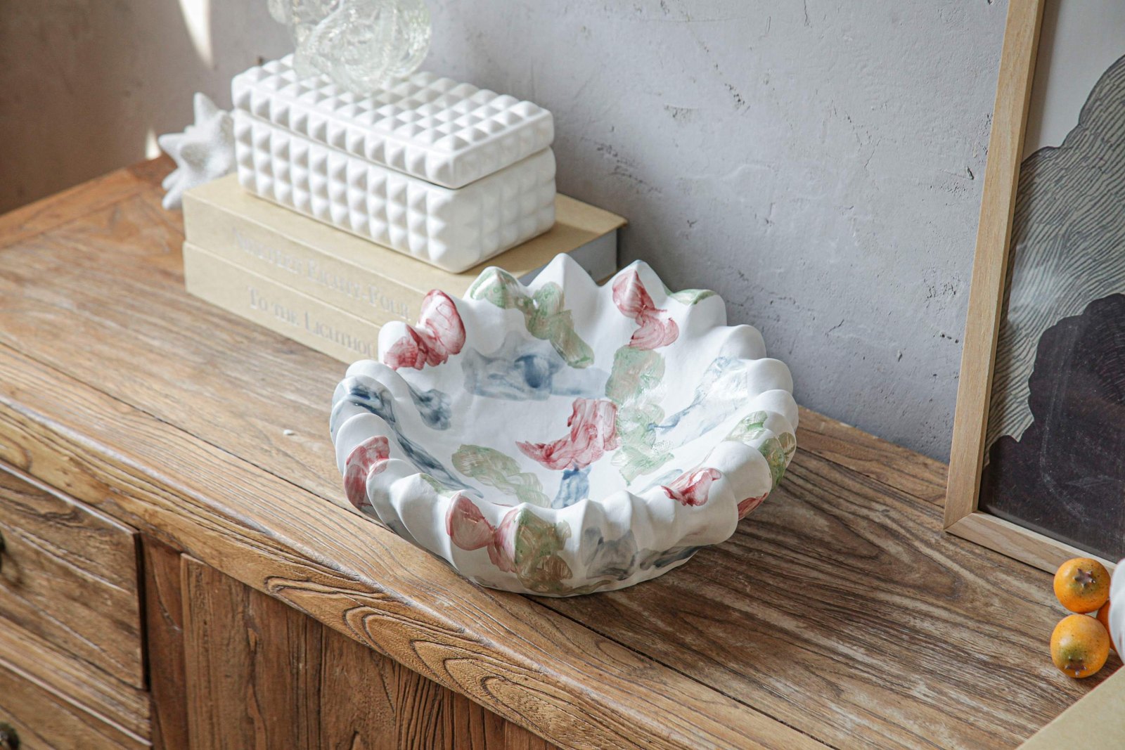 White Floral Ruffled Bowl