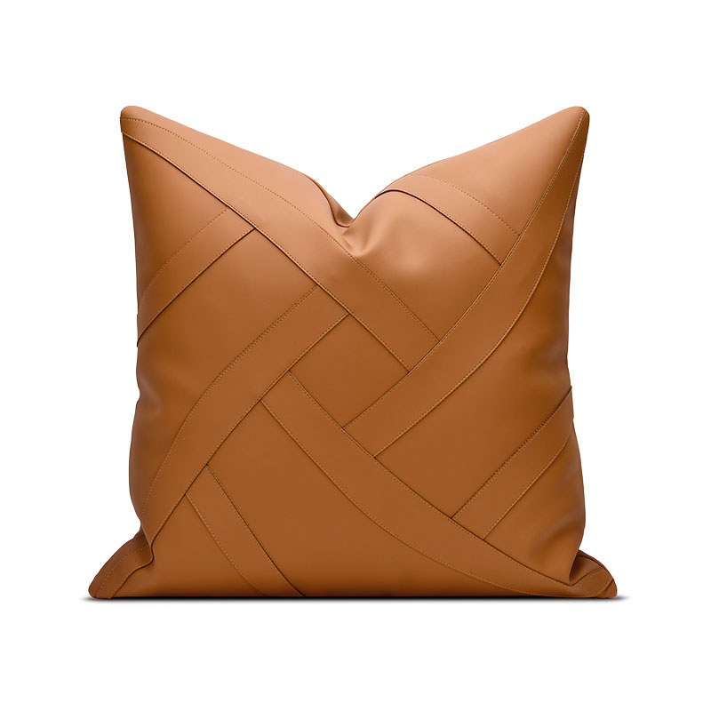 Tan Leather Weave Cushion