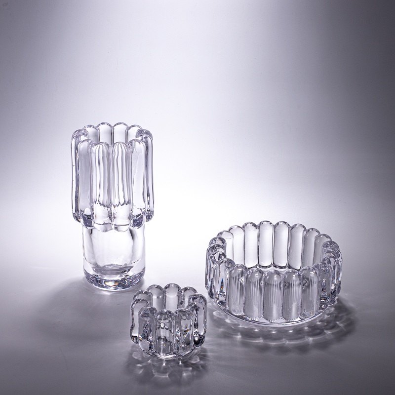 Clear Ribbed Candle Holders