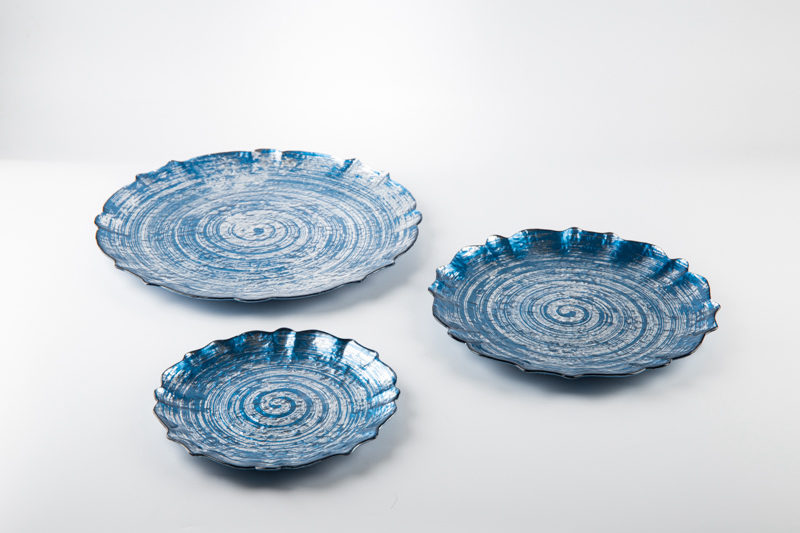 Set of 2 Blue Swirl Glass Plates