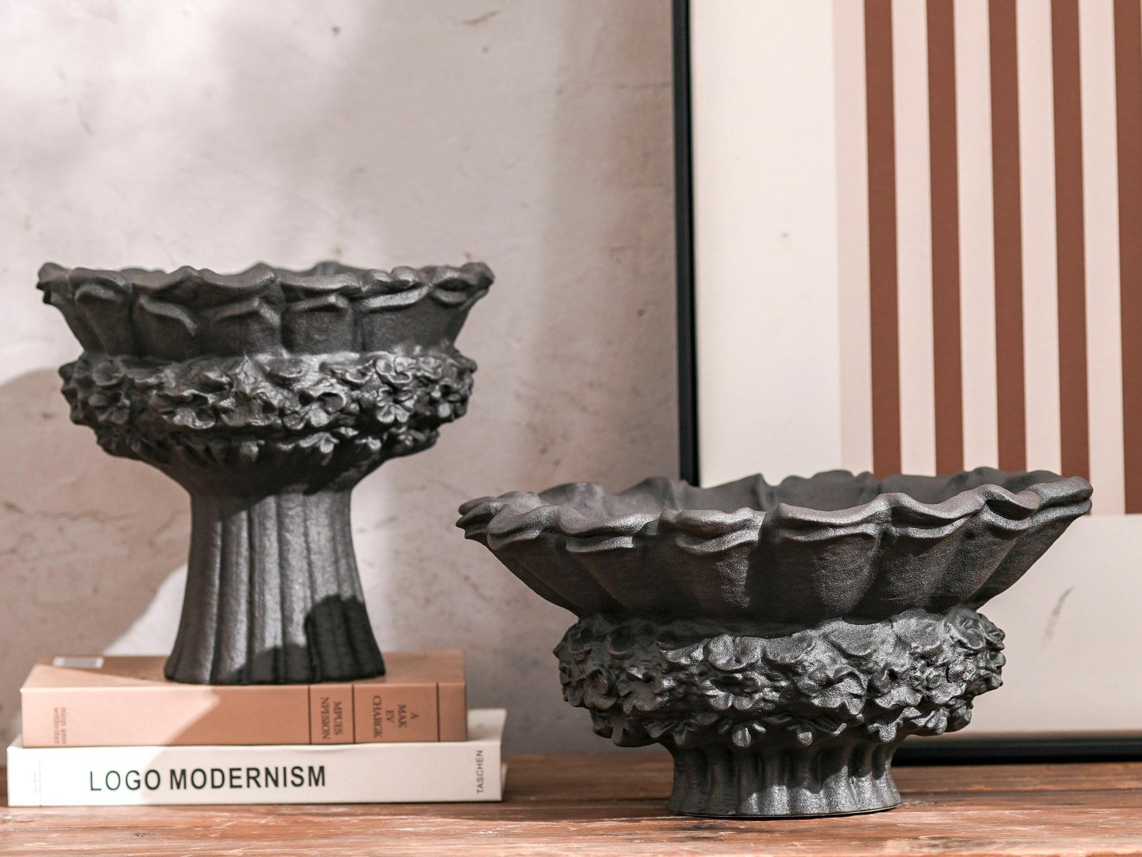 Charcoal Ruffled Pedestal Bowl