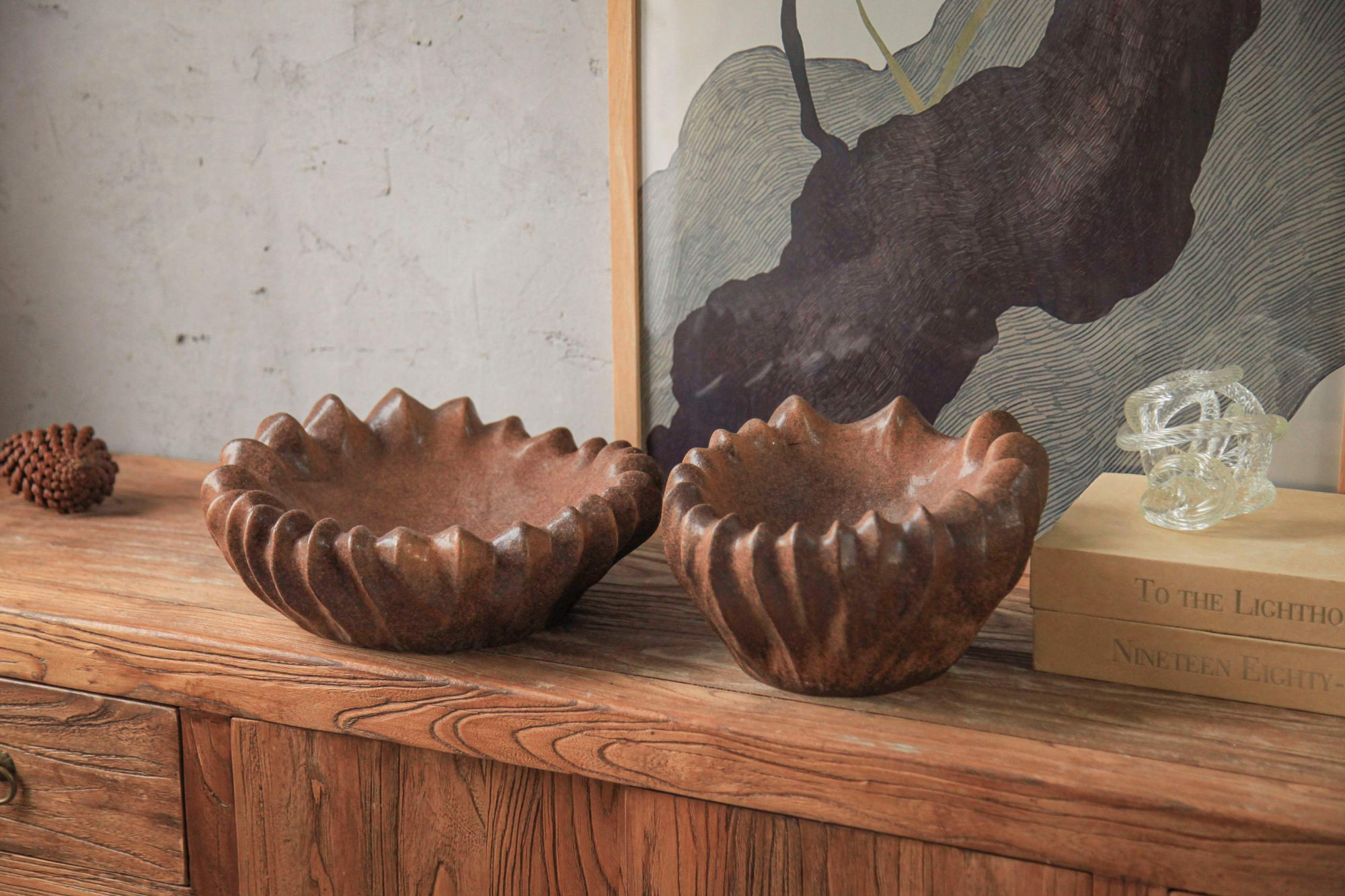 Pair of Charcoal Ruffled Bowls