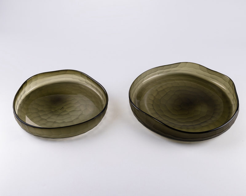 Set of 2 Olive Glass Organic Dishes