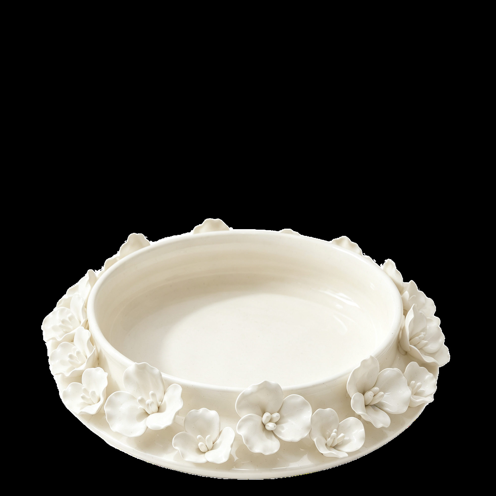 White Oval Bowl with Floral Rim