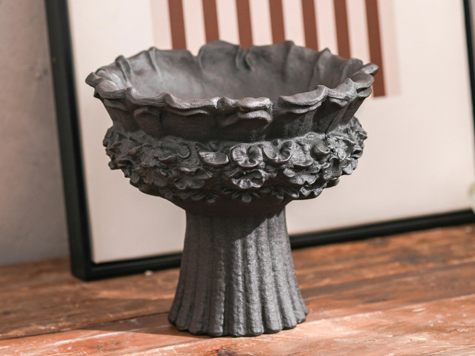 Charcoal Ruffled Pedestal Bowl