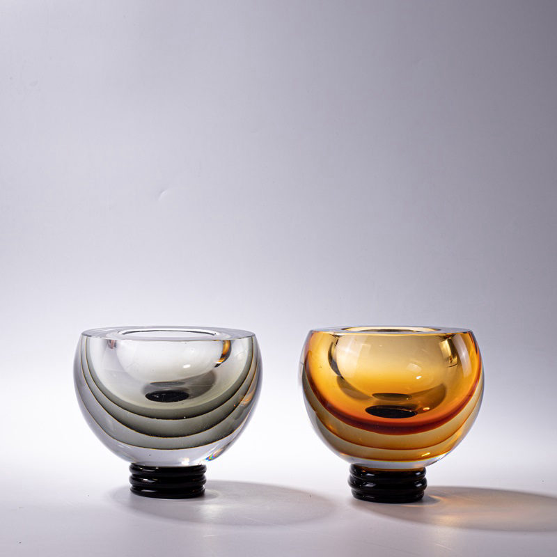 Set of 2 Ribbed Glass Pedestal Bowls