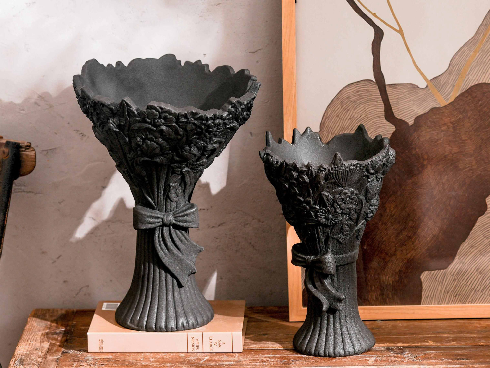 Charcoal Urn Vase with Handles