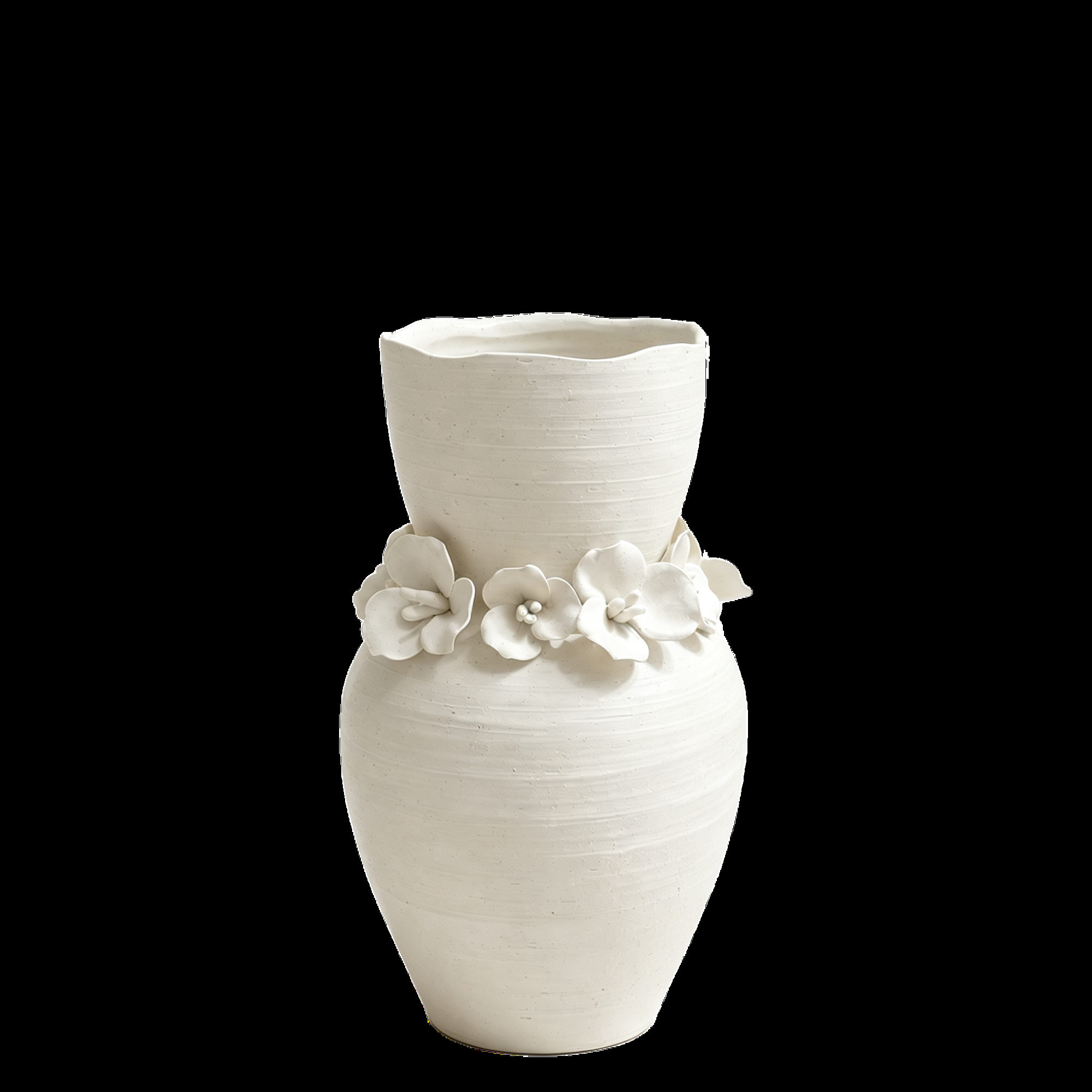 White Ribbed Vase with Floral Accent
