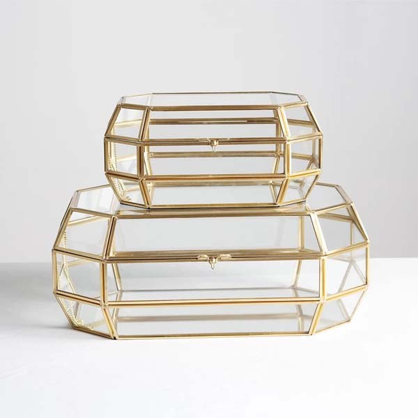 Geometric Gold Mirror Glass Trinket Box