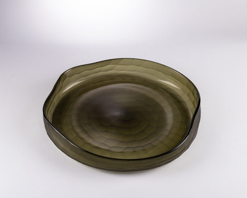 Olive Glass Organic Round Bowl