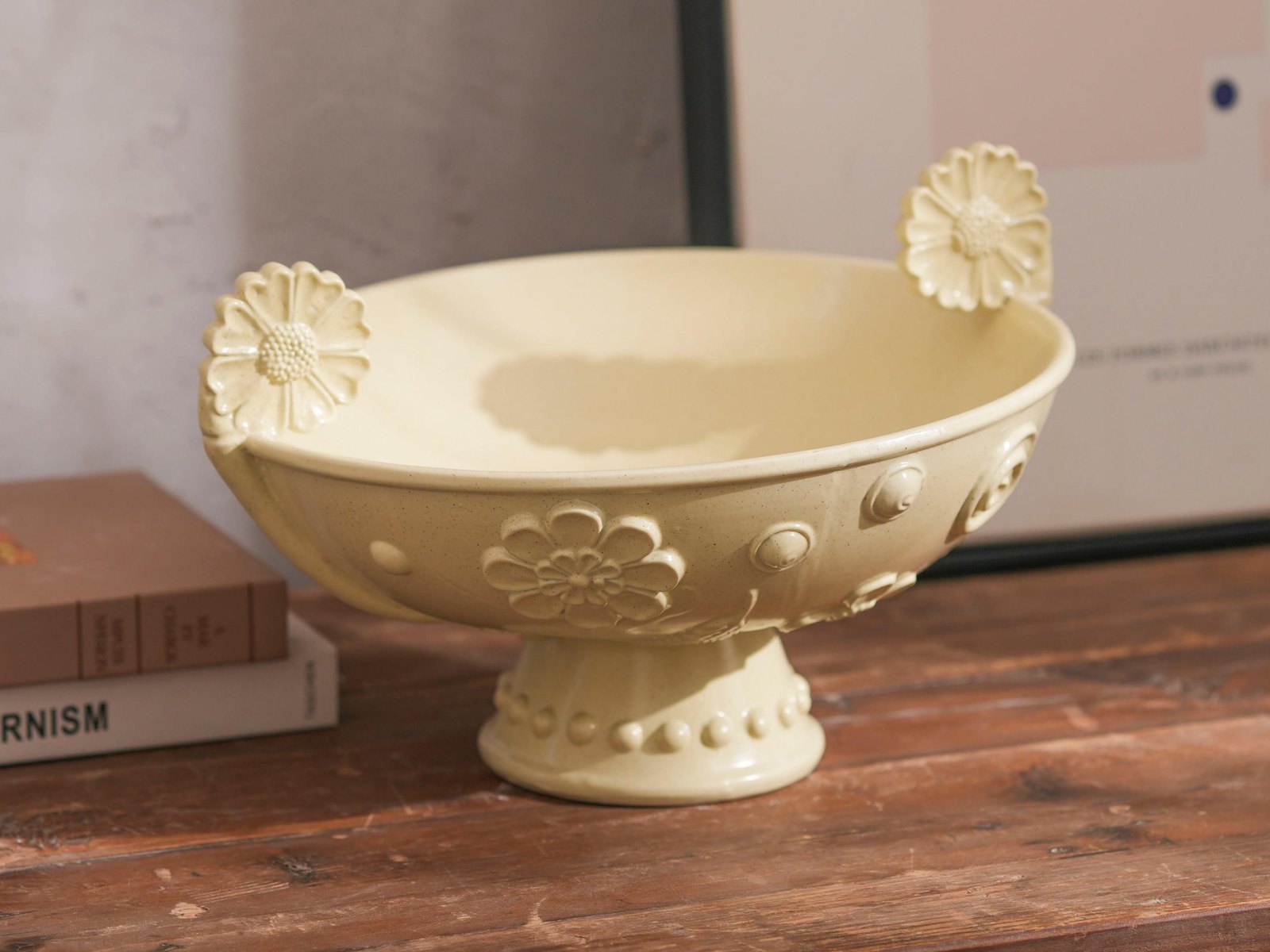 Butter Yellow Daisy Footed Bowl