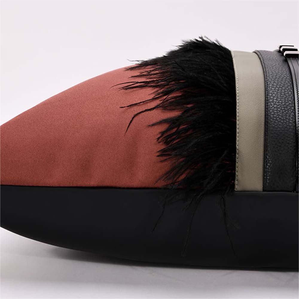 Rust Feather Trim Cushion