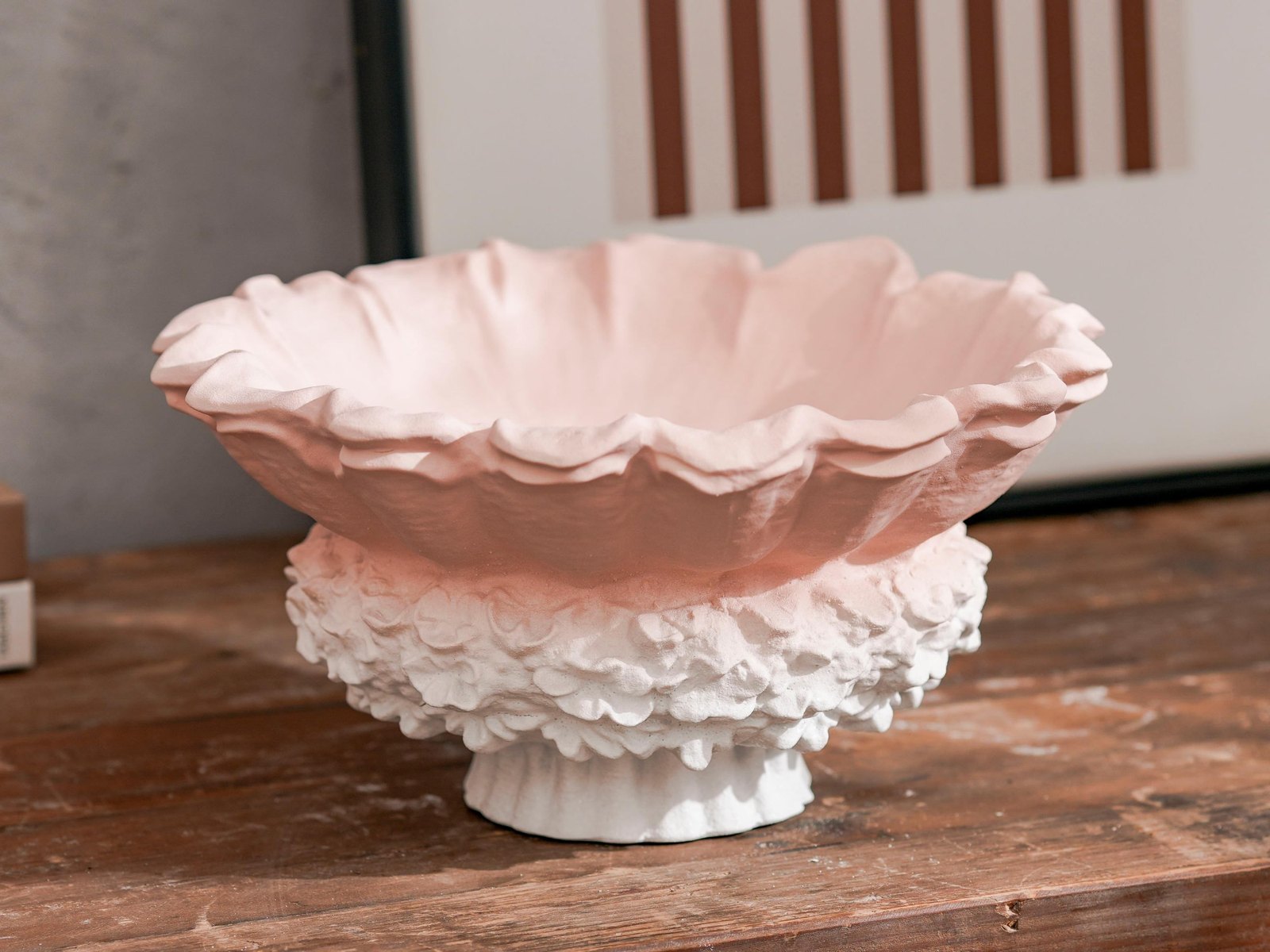 Blush Ruffled Pedestal Bowl