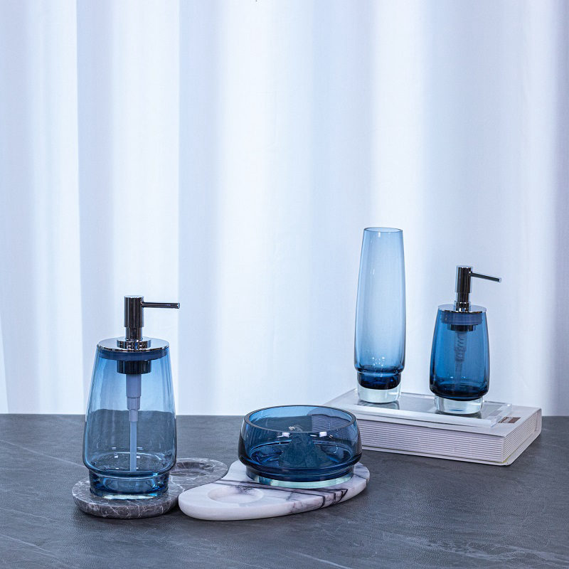 Blue Glass Bath Accessory Set