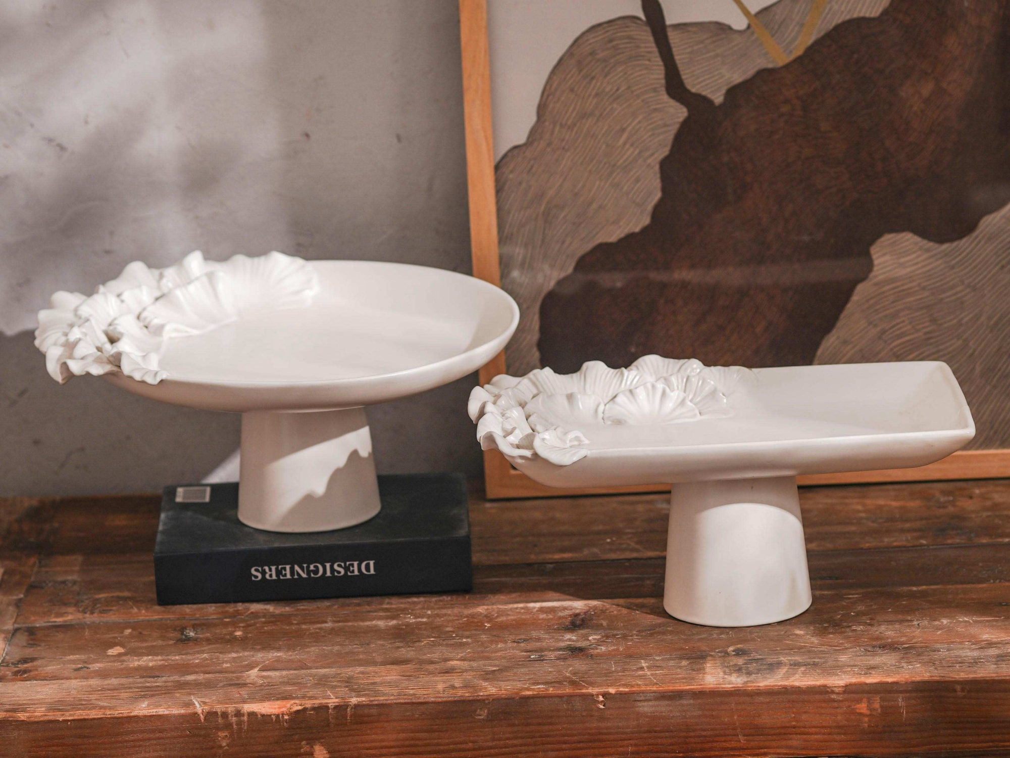 White Angular Porcelain Display Tray