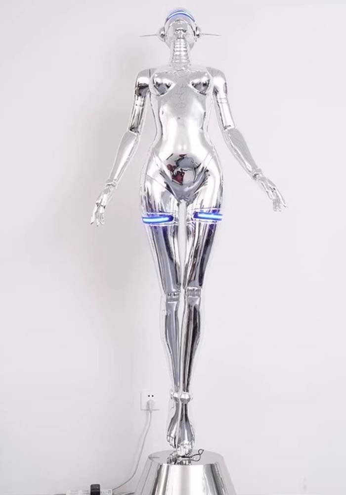 Chrome Robot Figure Lamp
