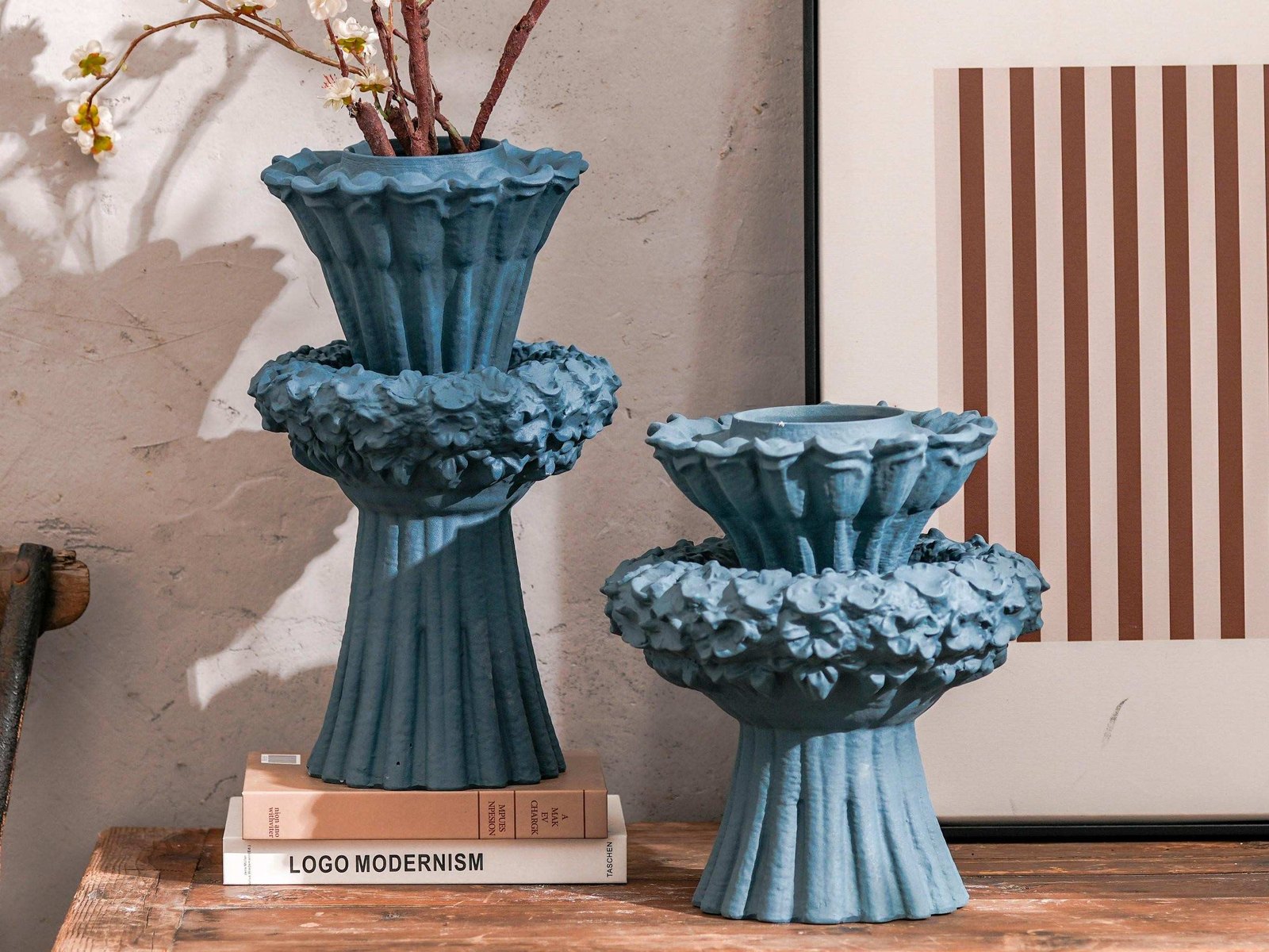 Teal Tiered Ruffle Vase