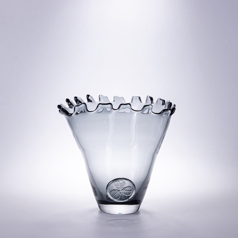 Set of 2 Grey Scalloped Glass Vases