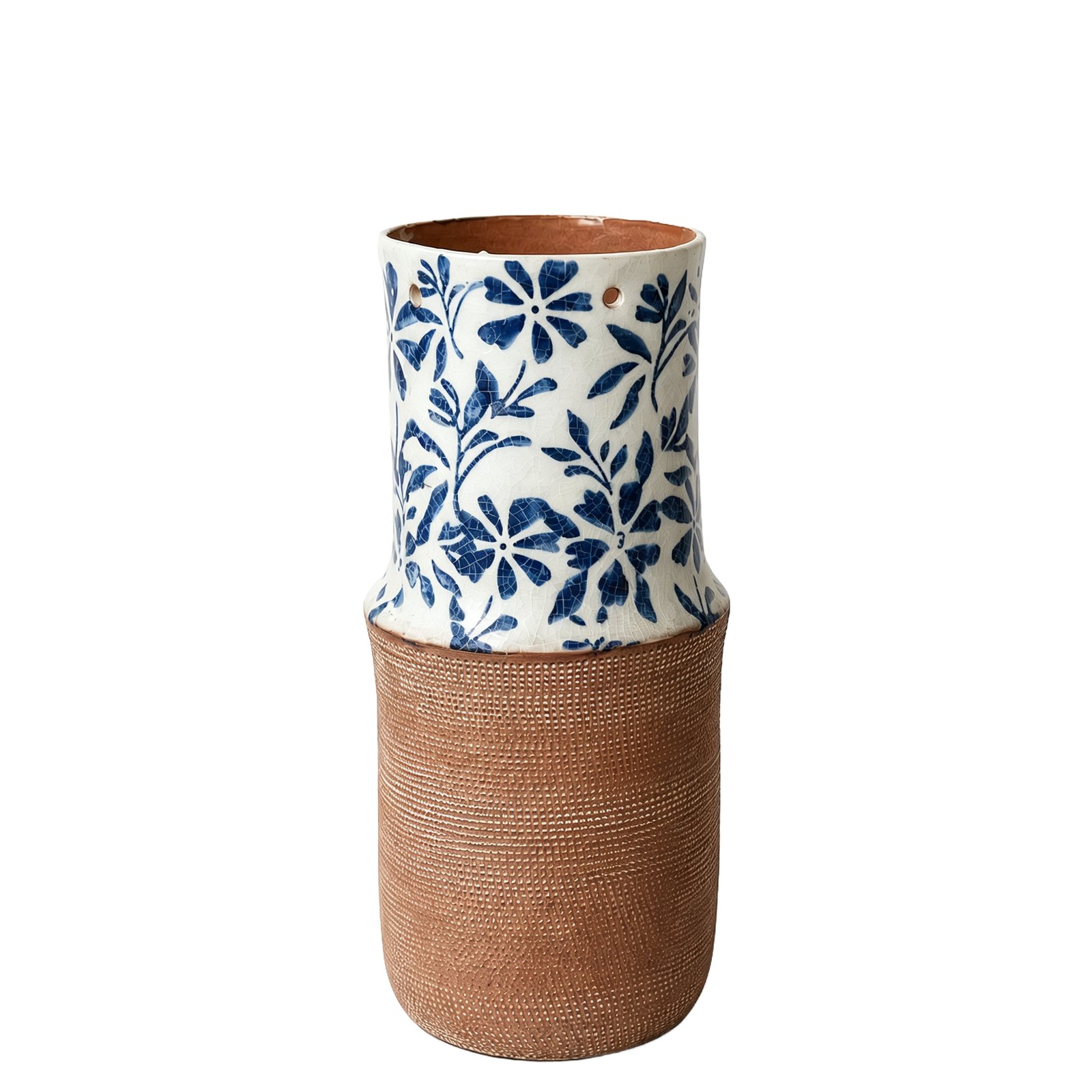 Blue Floral Terracotta Vase