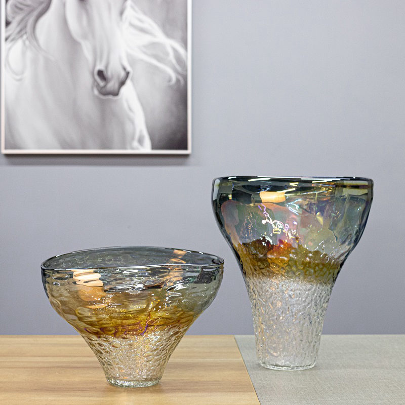 Set of 2 Speckled Glass Trumpet Vases