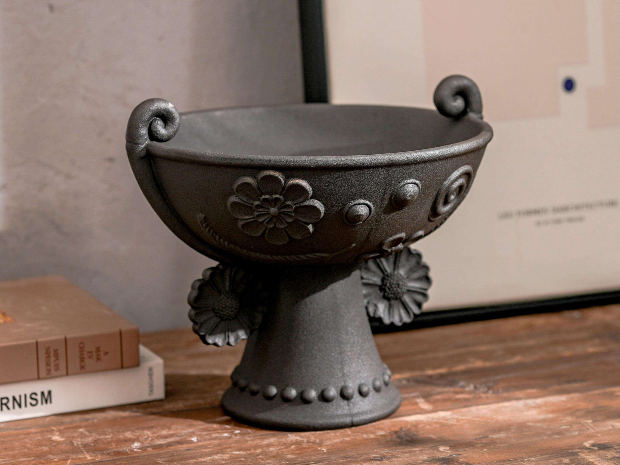 Glossy Black Compote Bowl with Scroll Handles