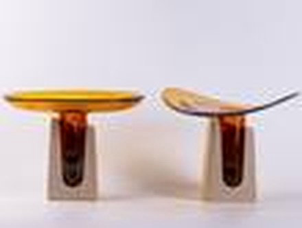 Amber & Beige Irregular Tray With Marble Base