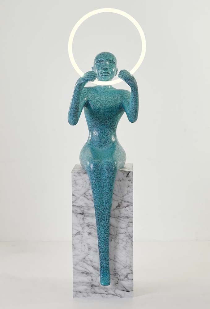 Teal Figure Halo Lamp