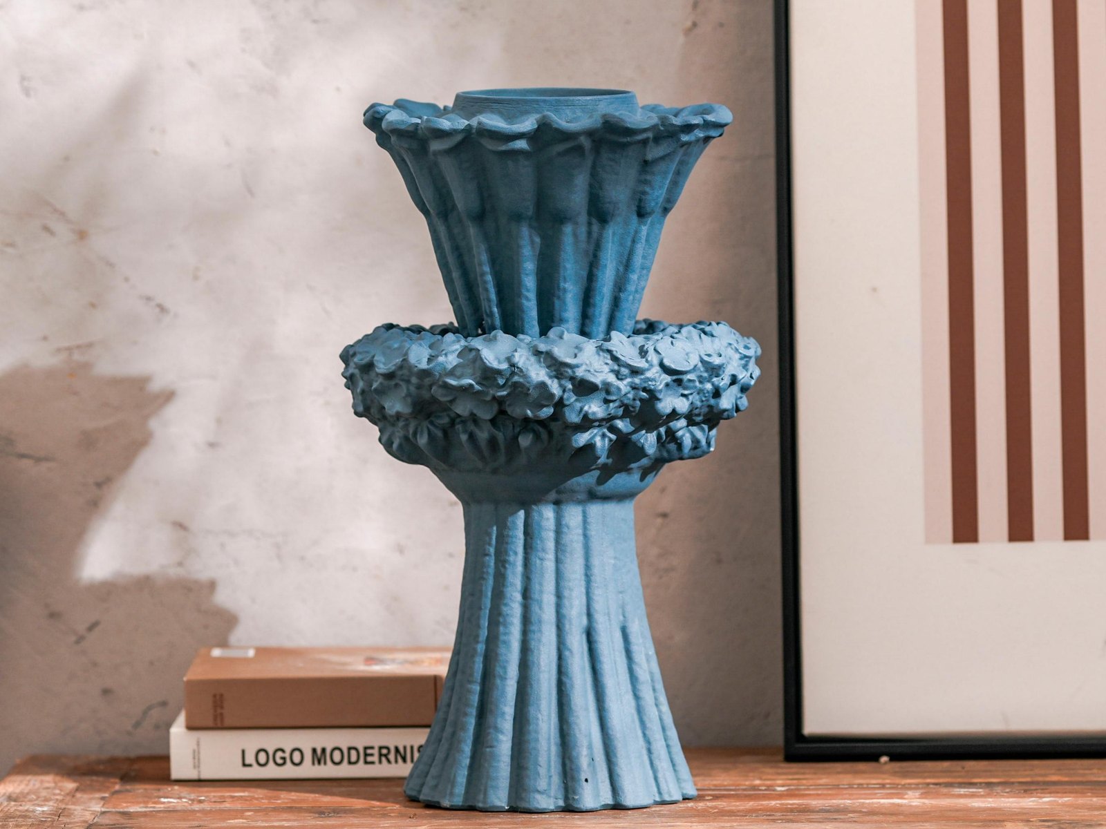 Teal Tiered Ruffle Vase