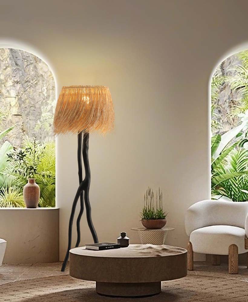 Raffia Shade Branch Floor Lamp