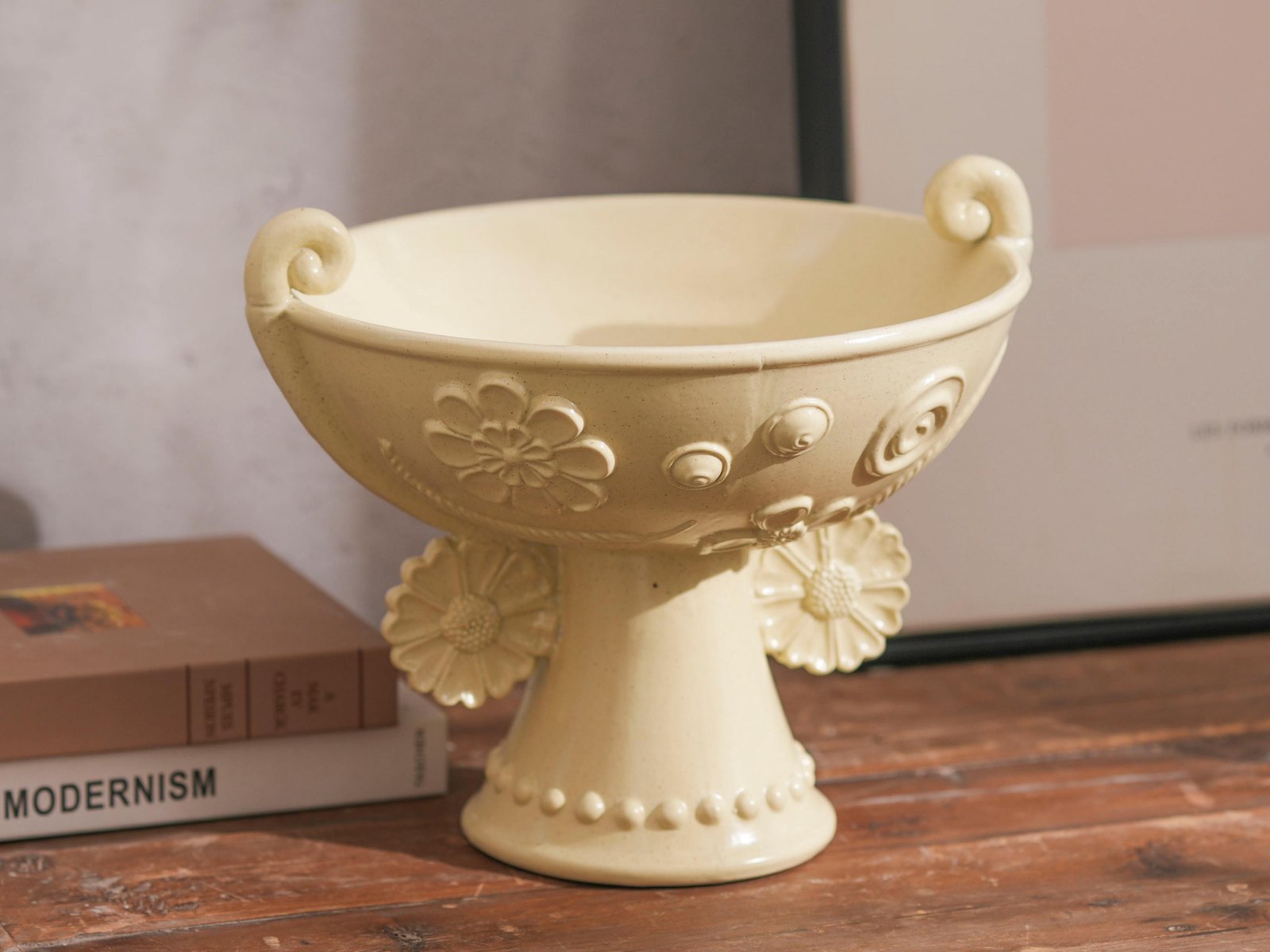 Butter Yellow Daisy Footed Bowl