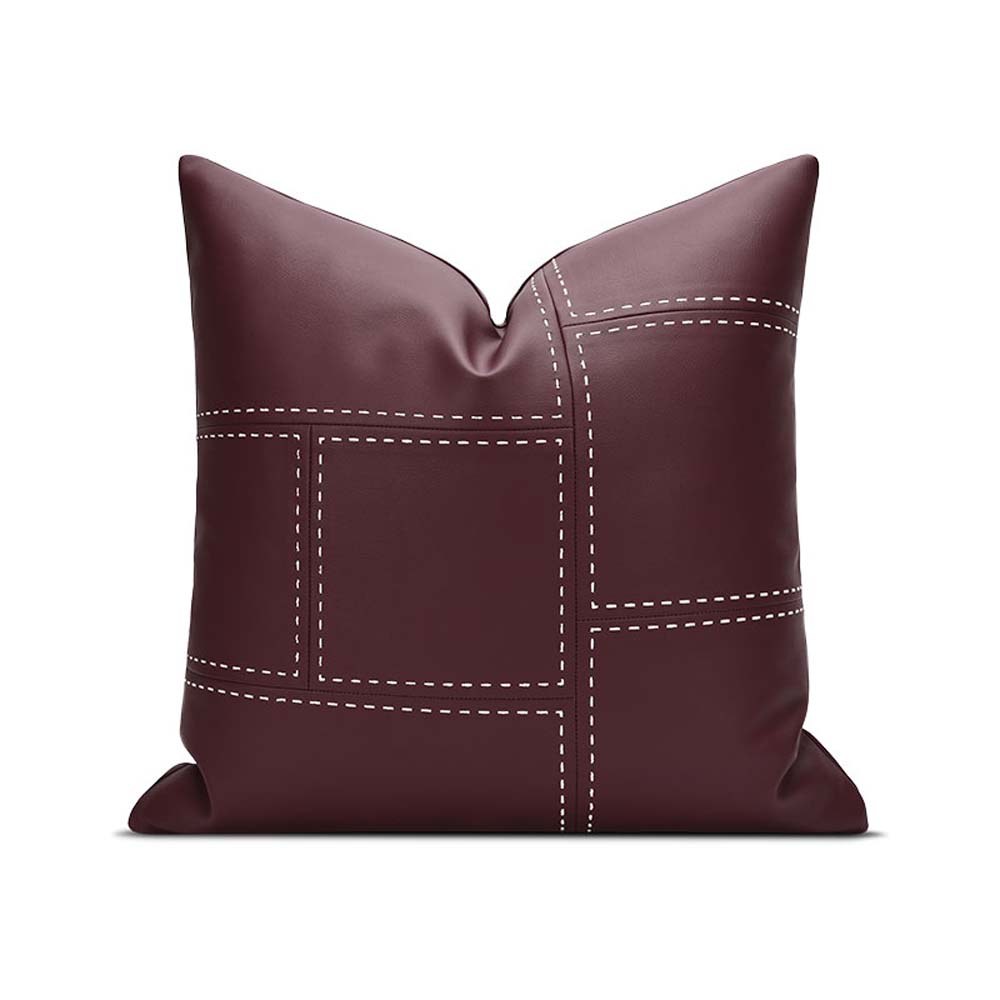Plum Leather Stitch Cushion