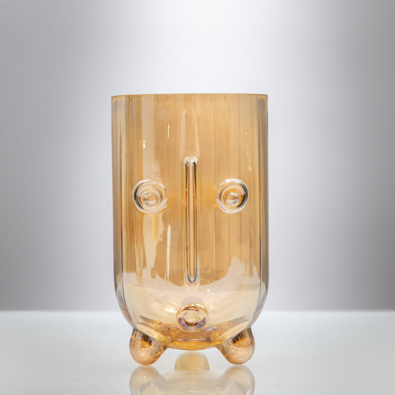 Amber Glass Vase with Circular Cutouts