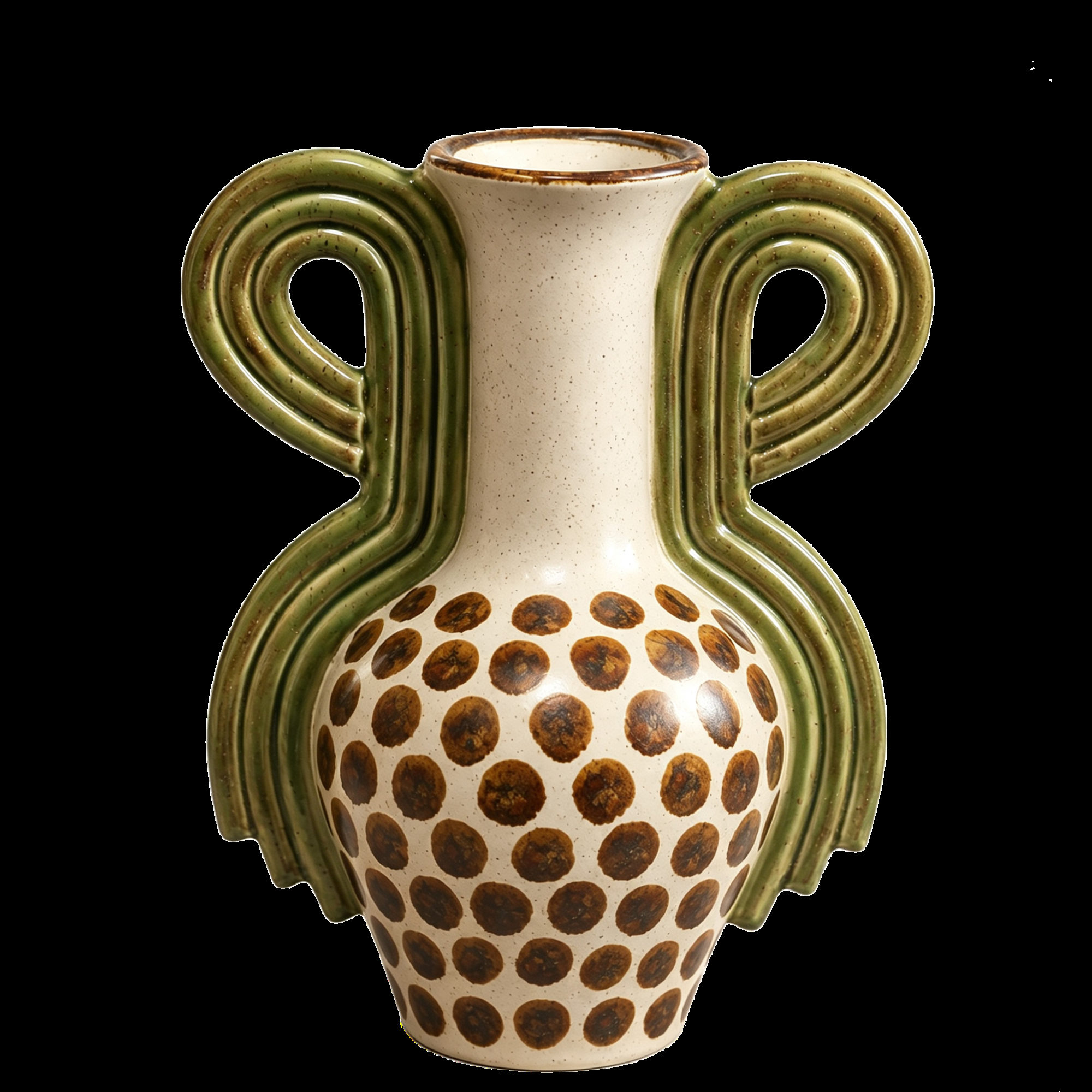 Olive Green Vase with Curled Handles