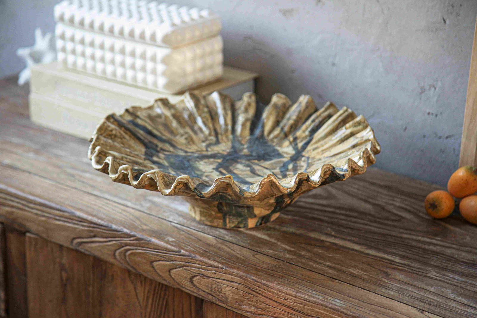 Amber Glazed Ruffled Platter