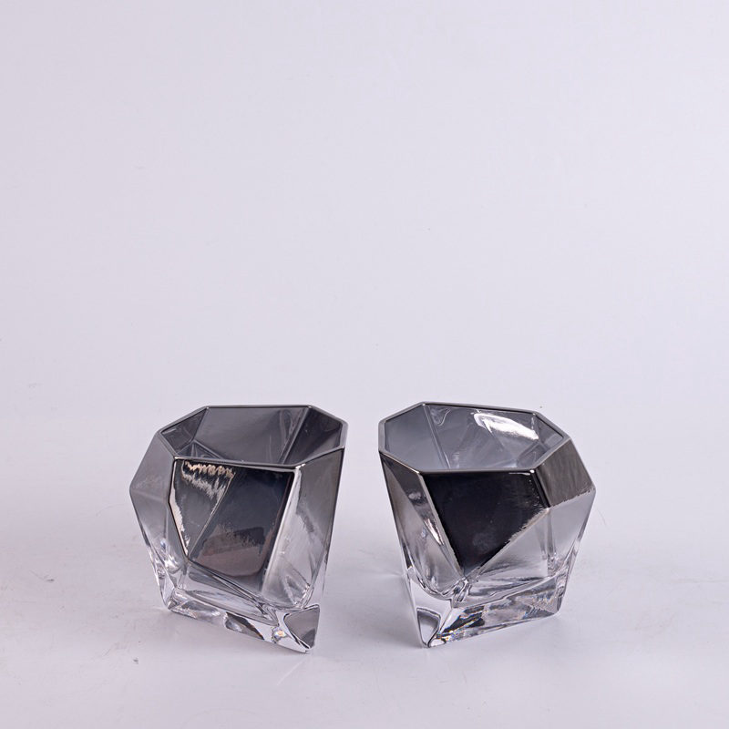 Set of 2 Faceted Smoke Glass Objects