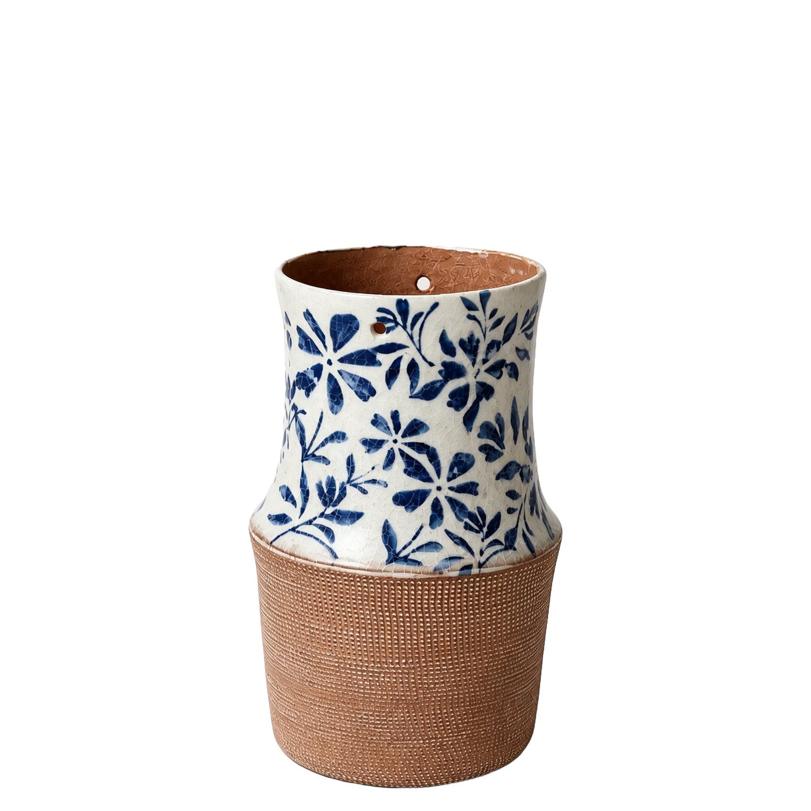 Blue Floral Terracotta Vase