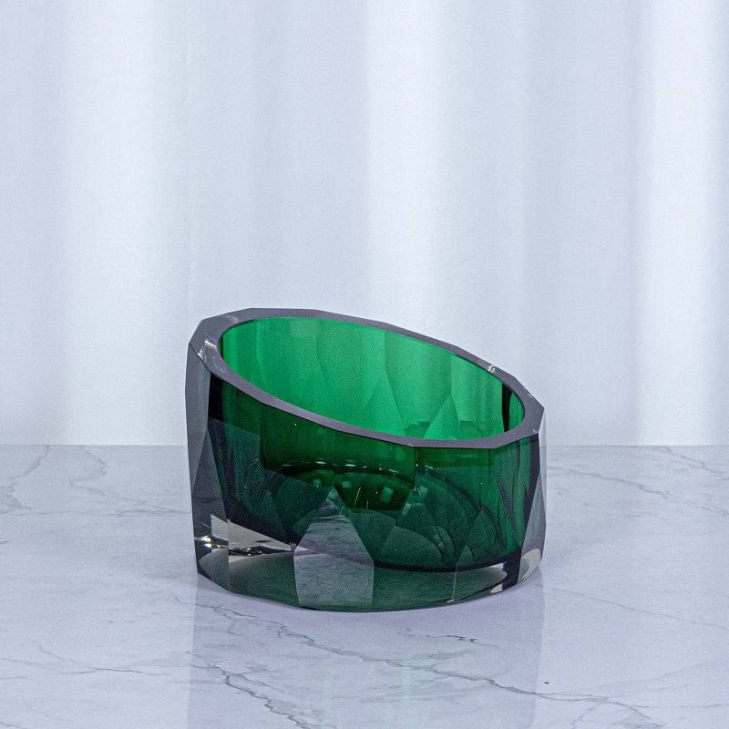 Dark Green Faceted Glass Bowl