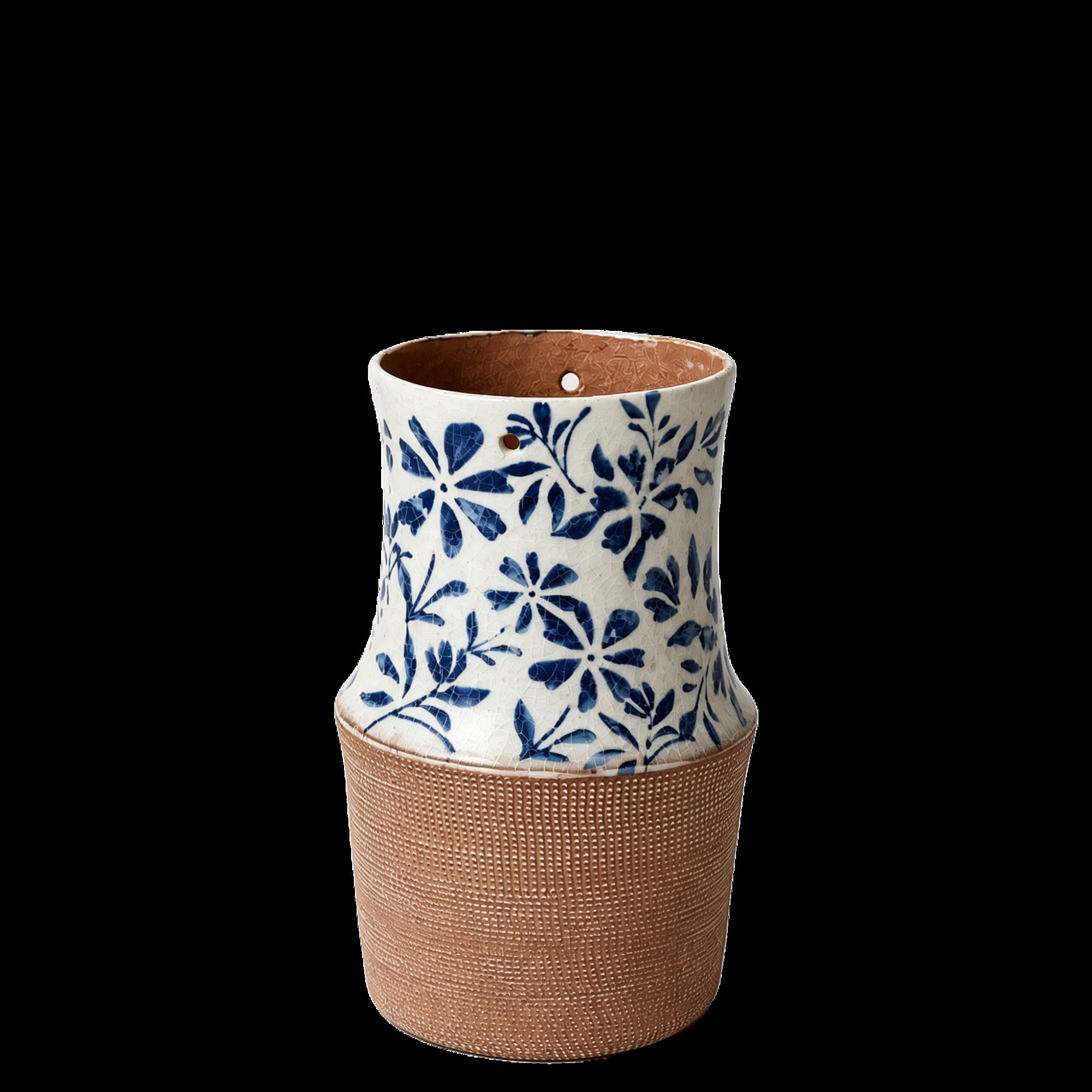 Blue Floral Terracotta Cylinder Vase