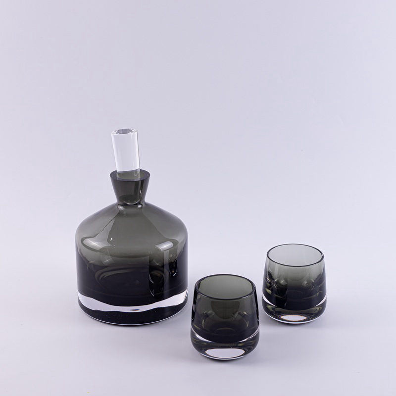 Set of Smoke Glass Decanter and Tumblers