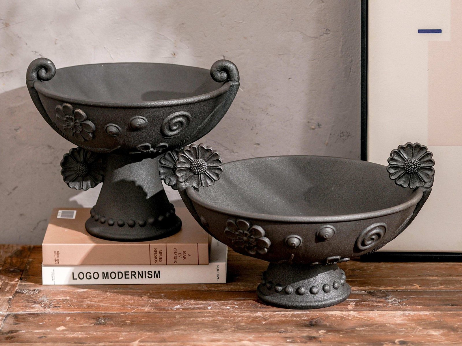 Charcoal Daisy Footed Bowl