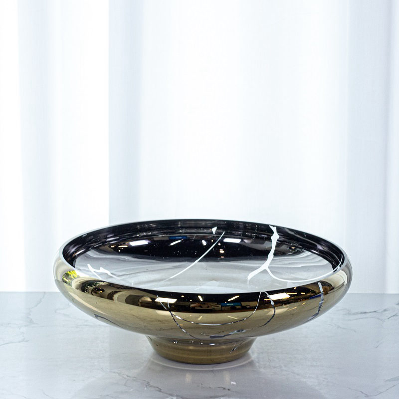 Dark Glass Bowl with White Swirl