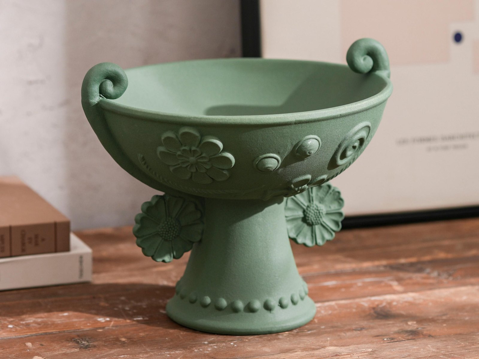Sage Daisy Footed Bowl