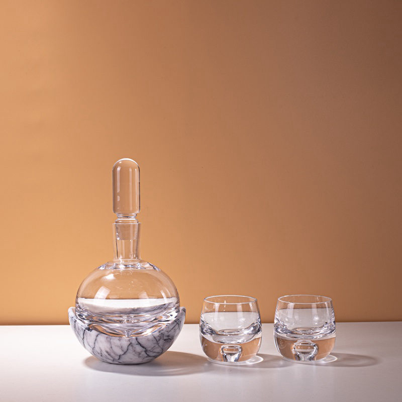 Set of Textured Glass Decanter and Glasses