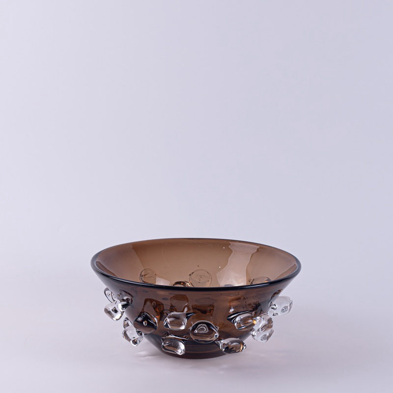 Bubble-Textured Brown Glass Bowl